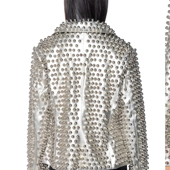 Studded Silver Leather Jacket - Picture 7 of 14